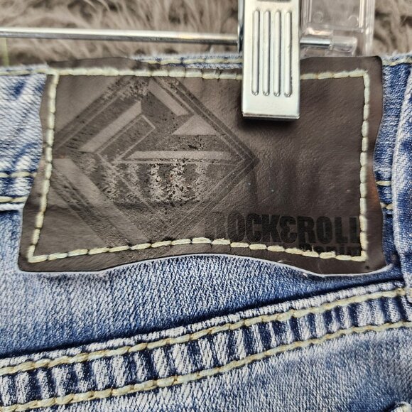 Rock & Roll Denim Jeans Mens 34x38 Blue Pistol Straight Leg *Read* - Picture 12 of 16